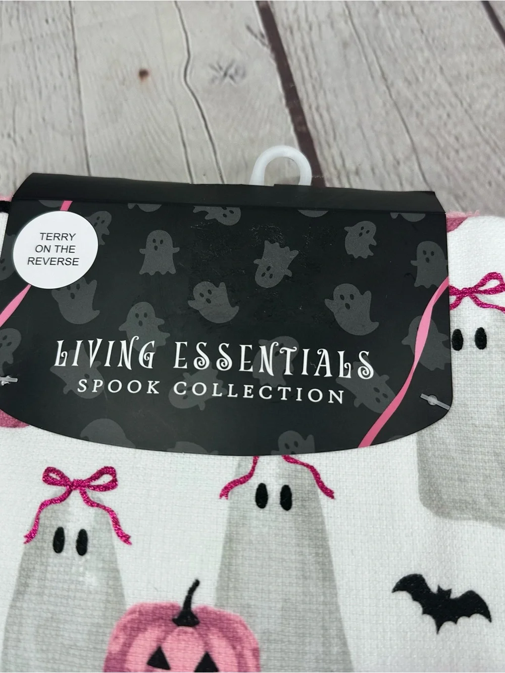 Essentials White Kitchen Towel with Pink Pumpkin & Ghost Print